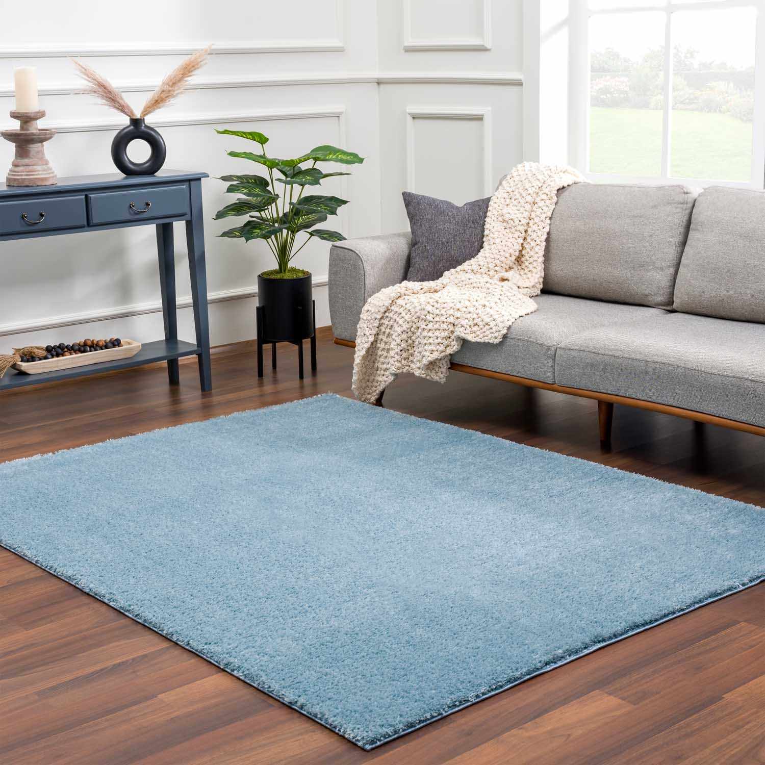 Heavenly Solid Blue Plush Rug - Clearance - Bibenanova