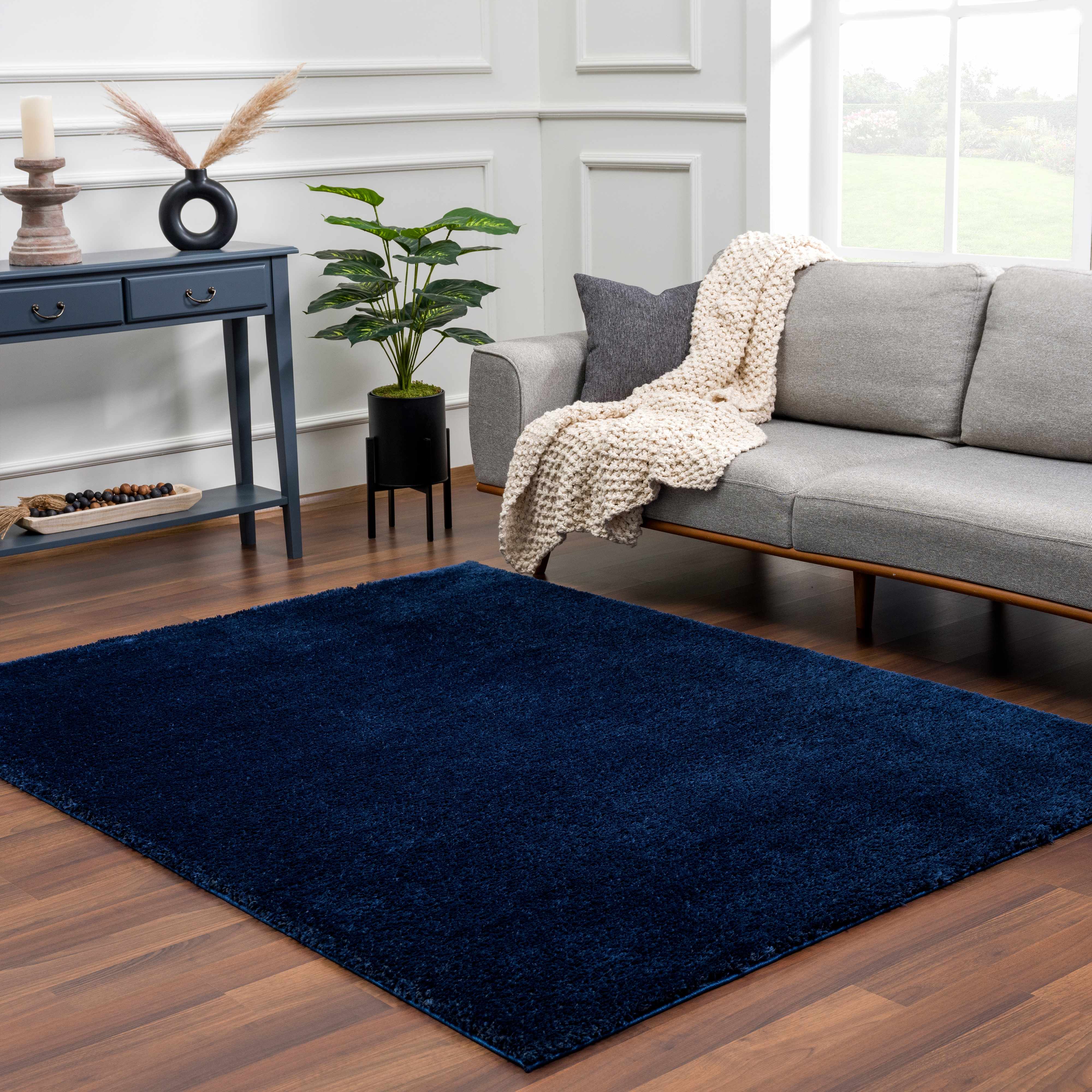 Heavenly Solid Navy Blue Shag Rug - Clearance - Bibenanova