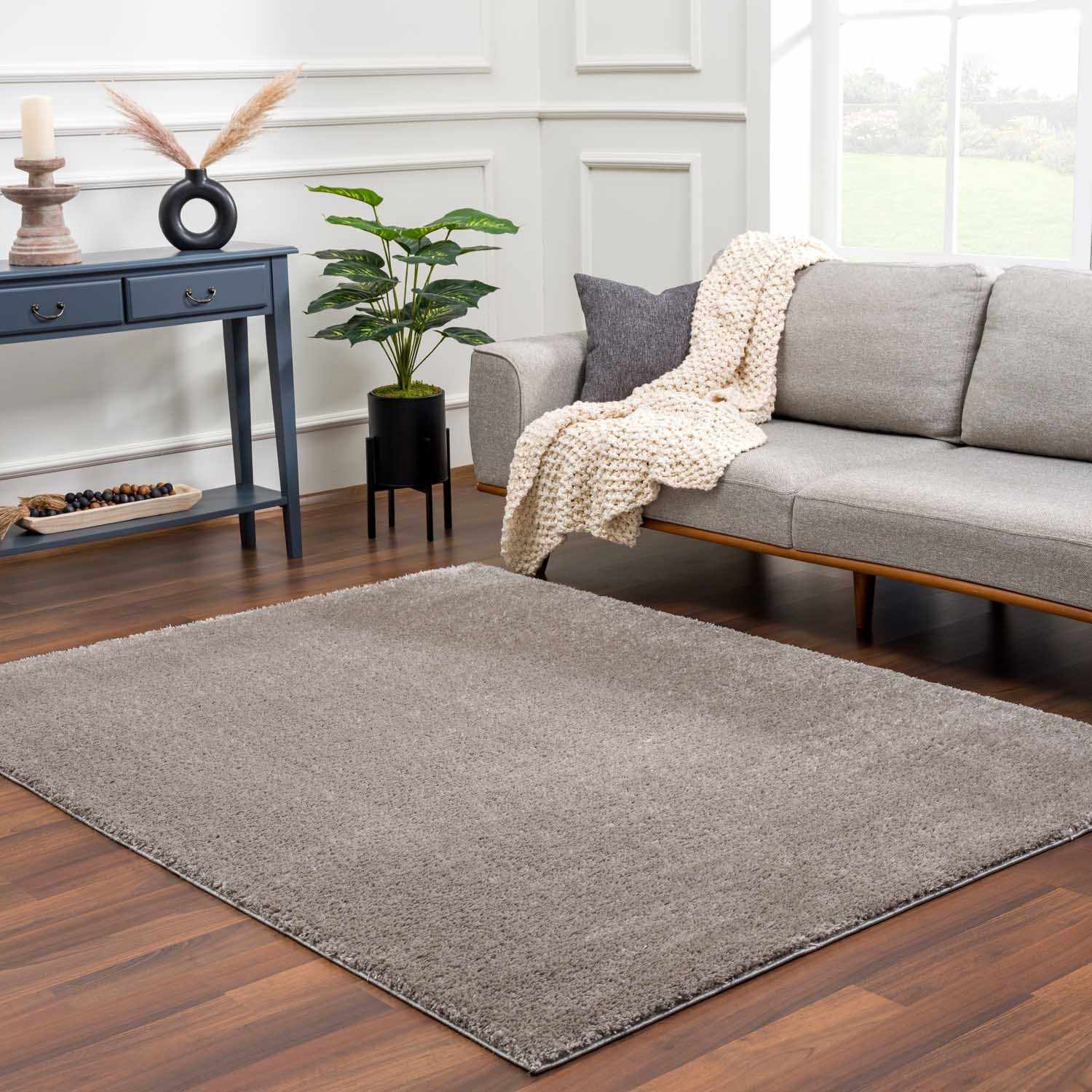 Heavenly Solid Gray Plush Area Rug - Bibenanova