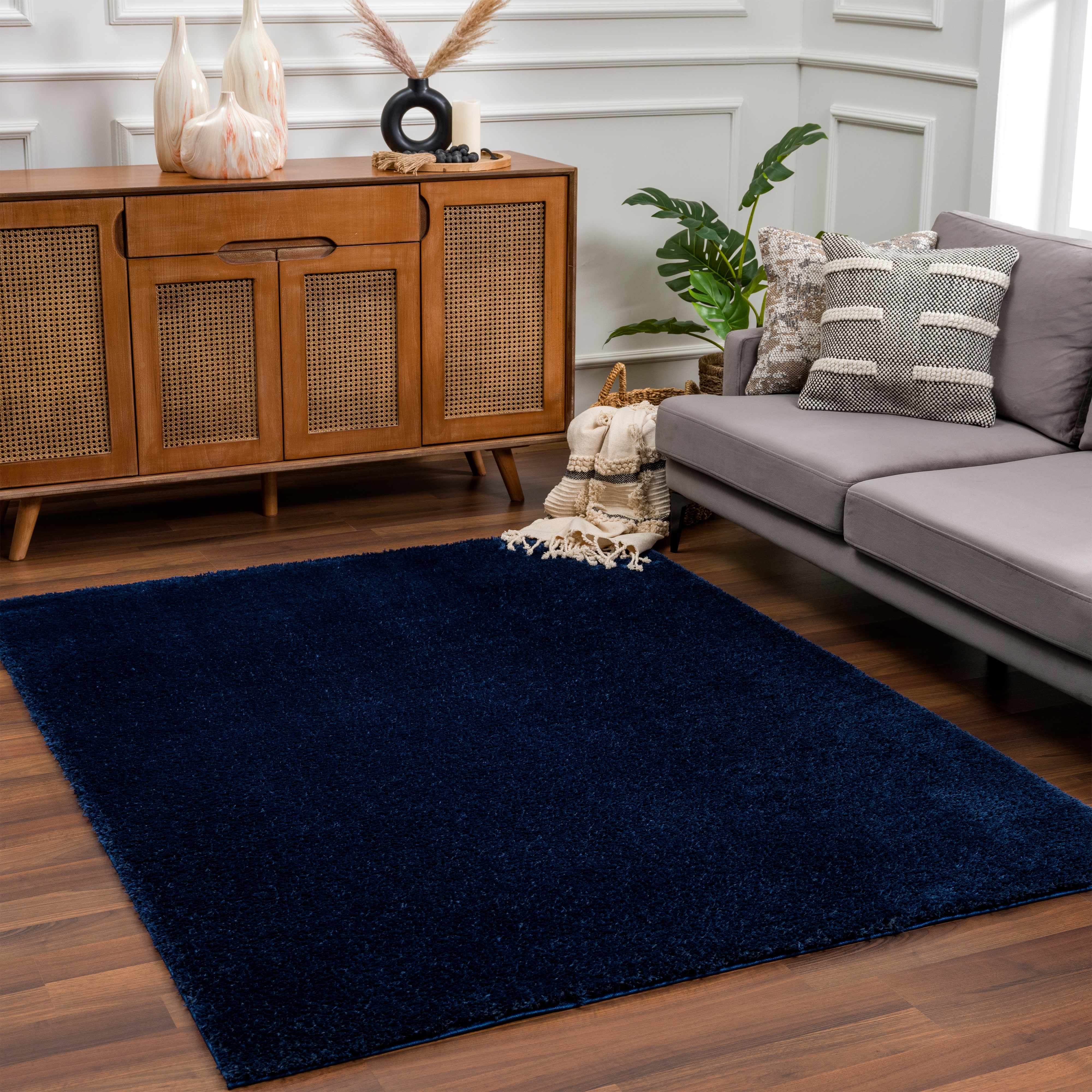 Heavenly Solid Navy Blue Shag Rug - Clearance - Bibenanova