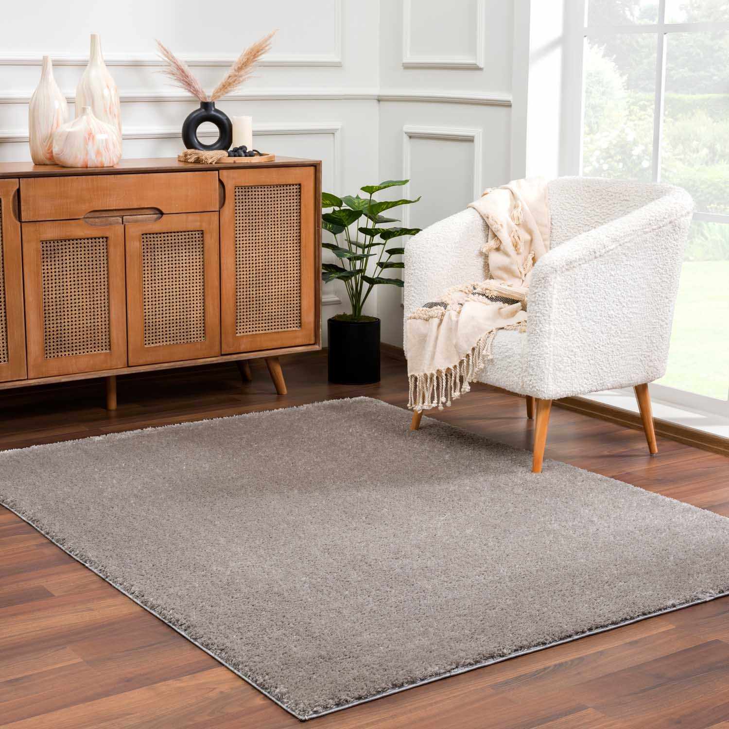 Heavenly Solid Gray Plush Area Rug - Bibenanova