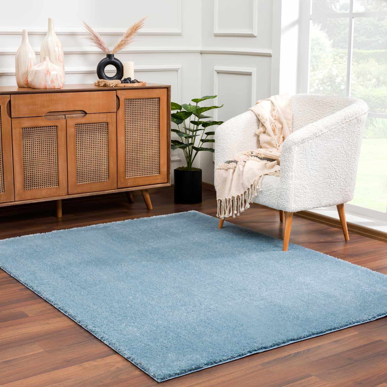 Heavenly Solid Blue Plush Rug - Clearance - Bibenanova