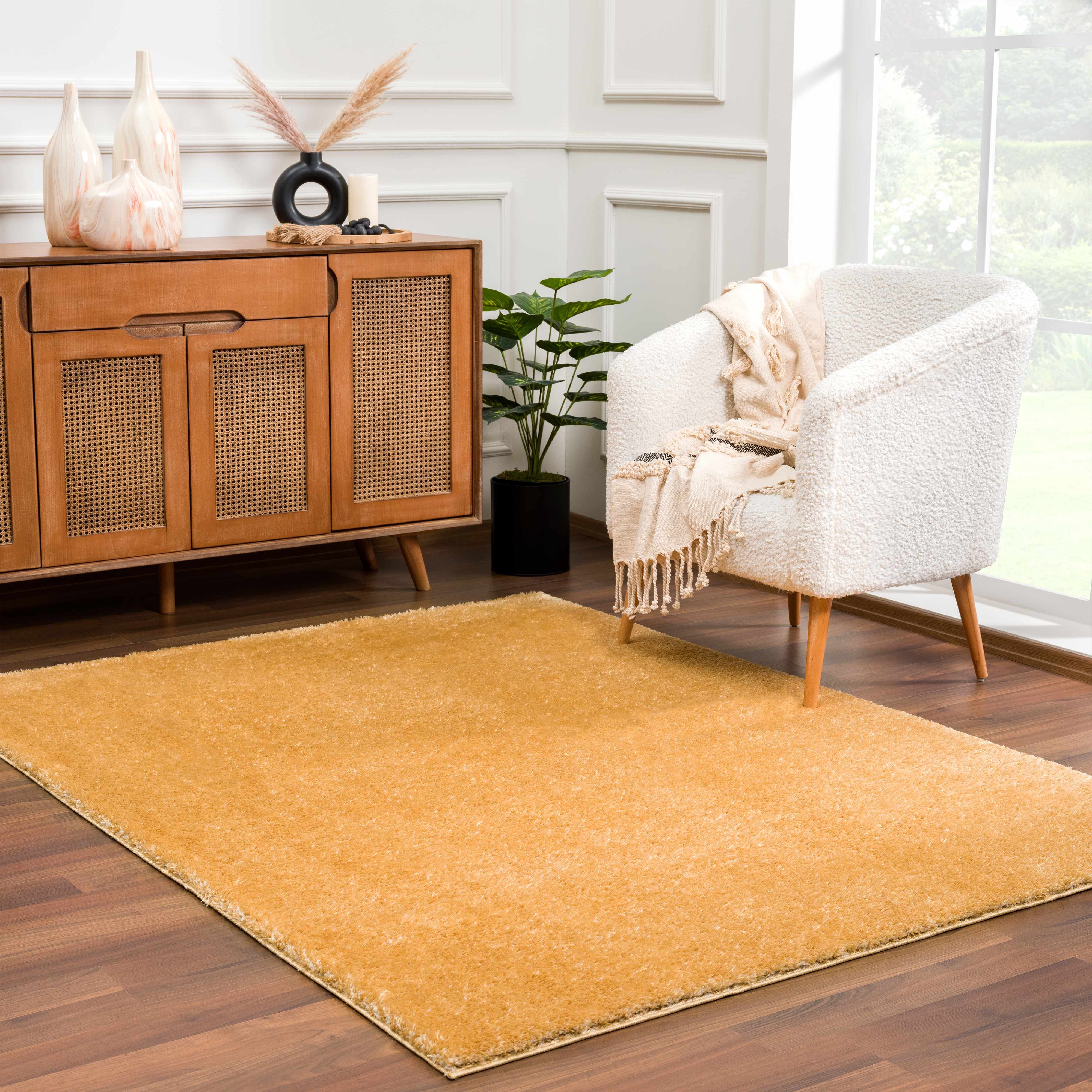 Heavenly Solid Mustard Plush Rug - Clearance - Bibenanova