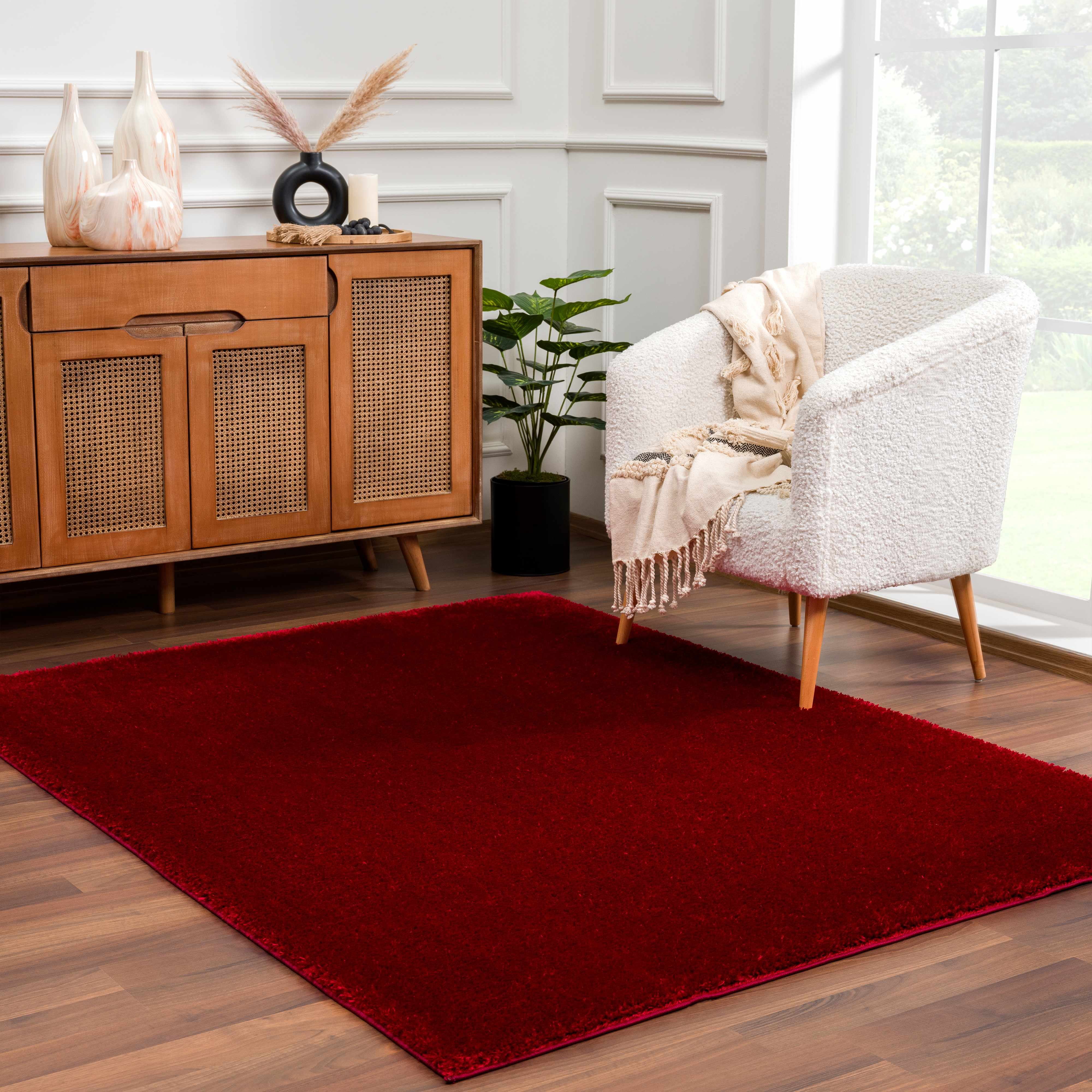 Heavenly Solid Red Plush Rug - Clearance - Bibenanova