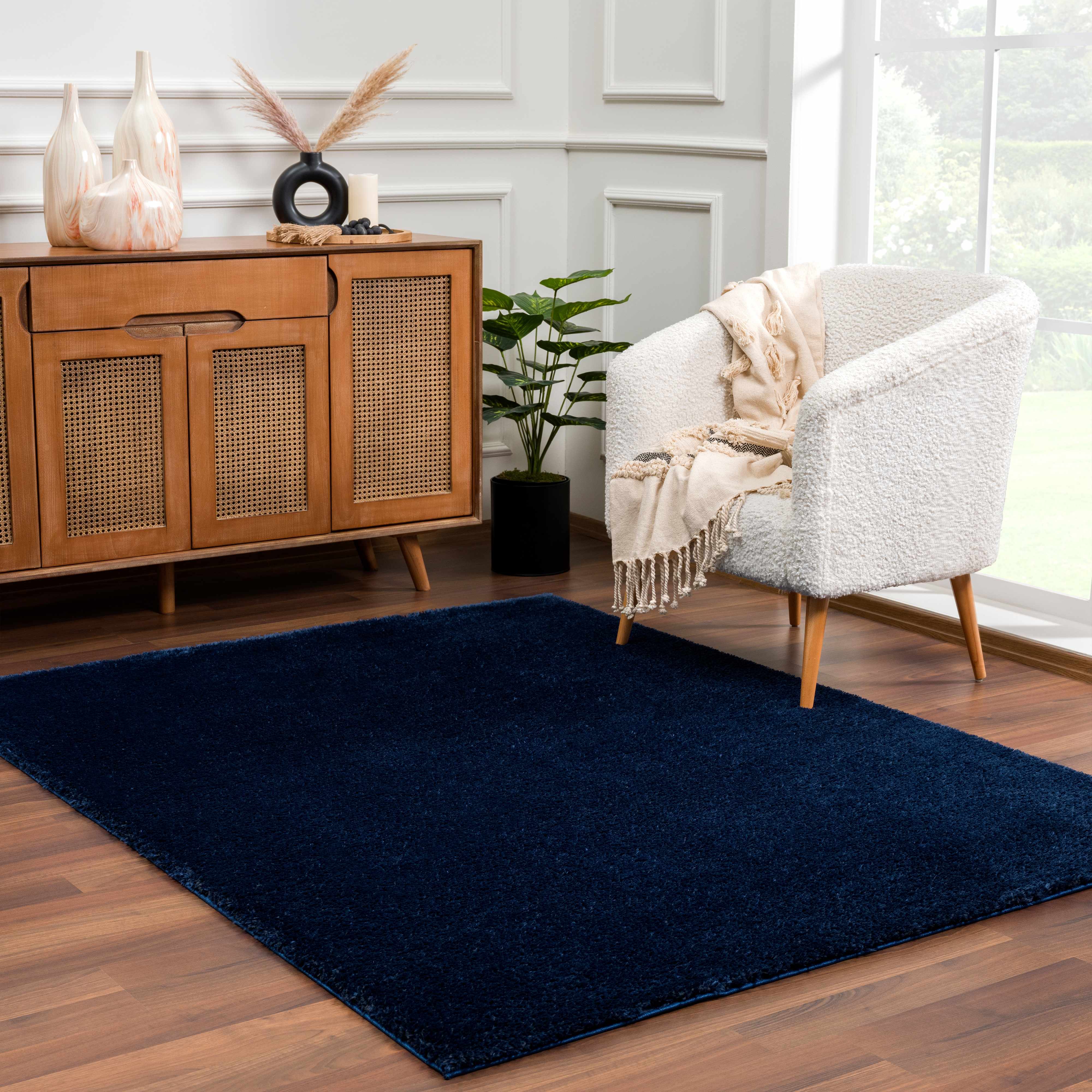 Heavenly Solid Navy Blue Shag Rug - Clearance - Bibenanova